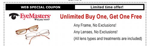 EyeMasters EyeGlass Frame Buy One Get One FREE Coupon and ...