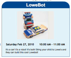lowes build and grow free kids workshops robot transformer lowebot