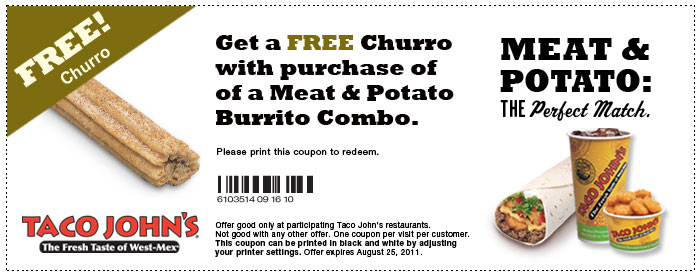 taco johns free churro coupon