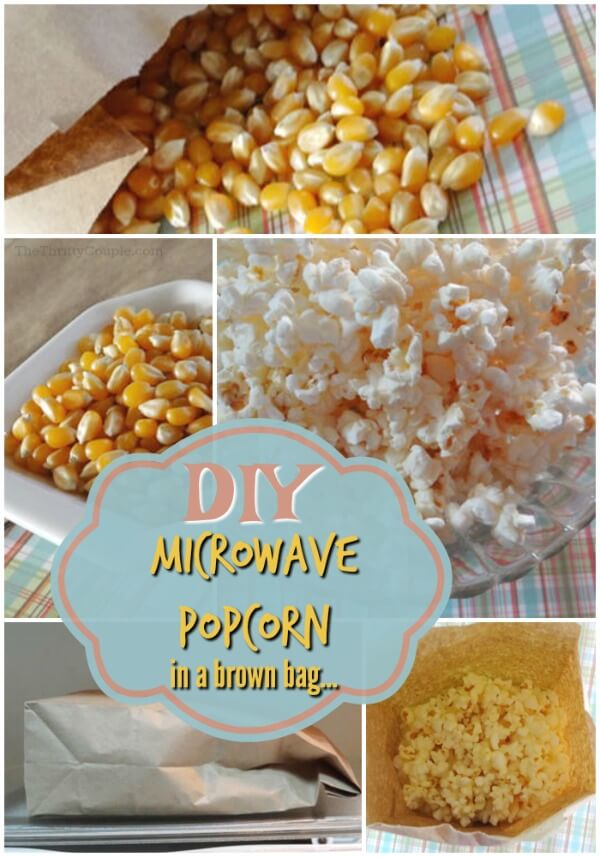 DIY microwave popcorn in a brown bag lunch sack