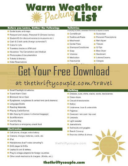 Warm Weather Vacation Packing List Download