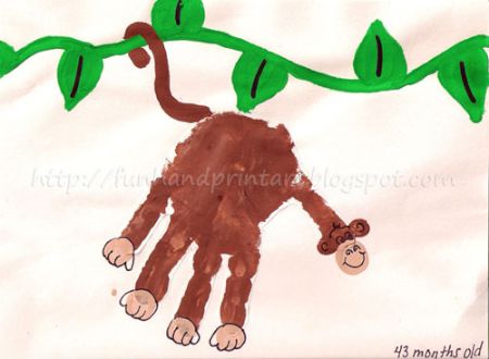 24 - Fun Hand Print Art Blog - Monkey on a Vine