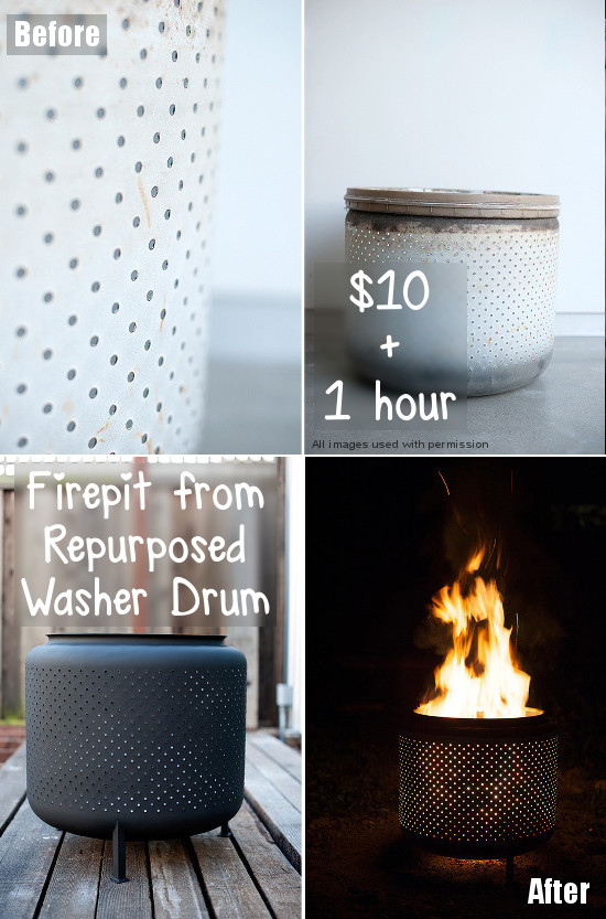 Repurpose An Old Washer Drum Into A New, Washer Drum Fire Pit Ideas
