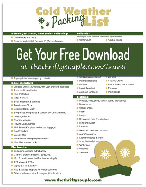 cold weather and winter vacation packing list free printable the thrifty couple