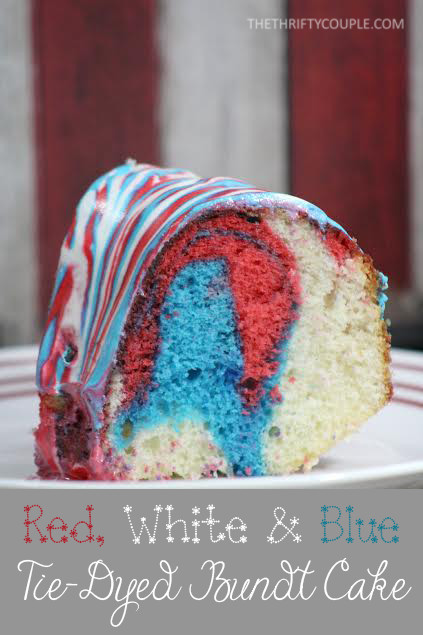 Patriotic tie dyed bundt cake