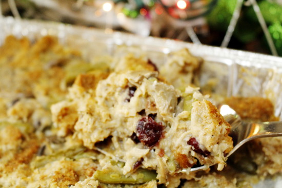 finished-christmas-casserole-in-pan-spoon-recipe