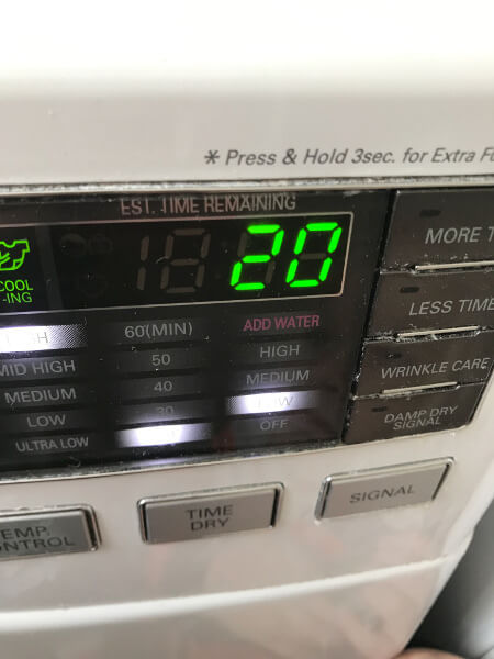 steam cycle set for 20 minutes on LG dryer