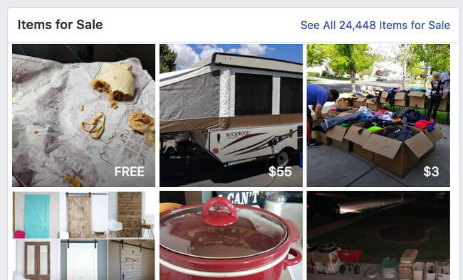 example of some of the items for sale in a large facebook yard sale group