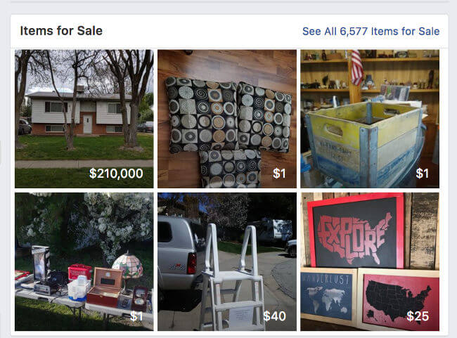 homes and items for sale in a community facebook yard sale group