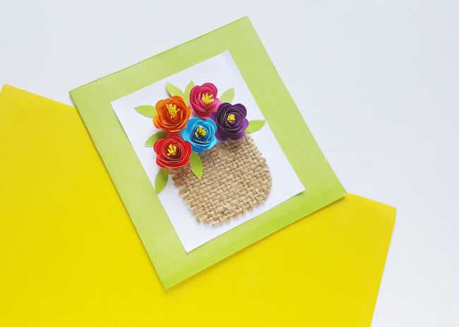 finished example of a 3d paper flower card with basket