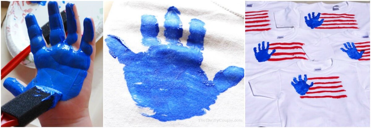Painting hand for handprint flag t-shirts