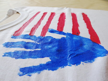 painted handprint flag t-shirt from side
