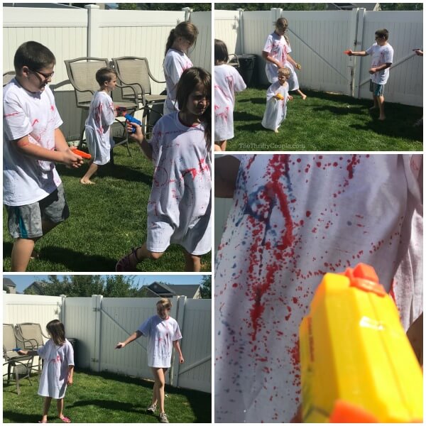 paint water gun fight while making tie dye shirts