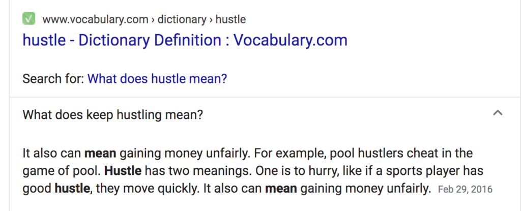 Definition of hustle from vocabulary.com 